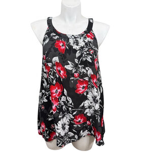 Torrid Floral Sleeveless Blouse 1X Black Red High Low Hem